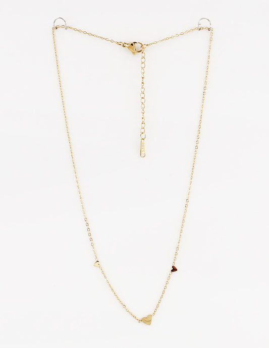 Gold Small Triple Heart Stainless Steel on 16"-18" Chain