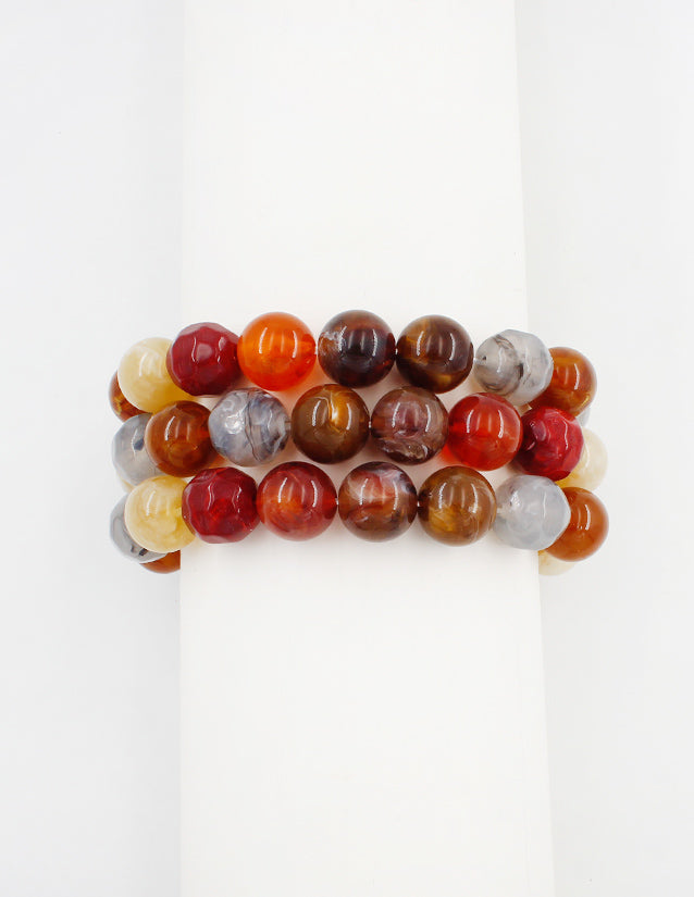 Set of 3 Light Multi Maroon Beaded Natural Stone Stretch Bracelets