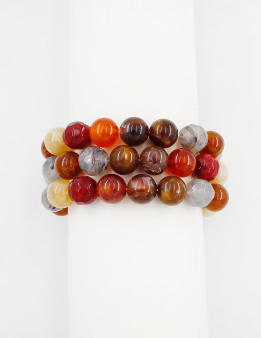 Set of 3 Light Multi Maroon Beaded Natural Stone Stretch Bracelets