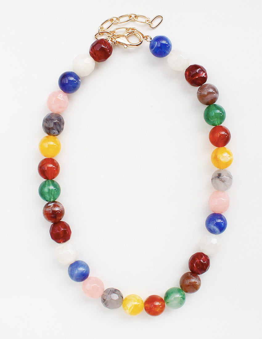 Light Multi Natural Stone 8mm Beaded  16"-18" Necklace