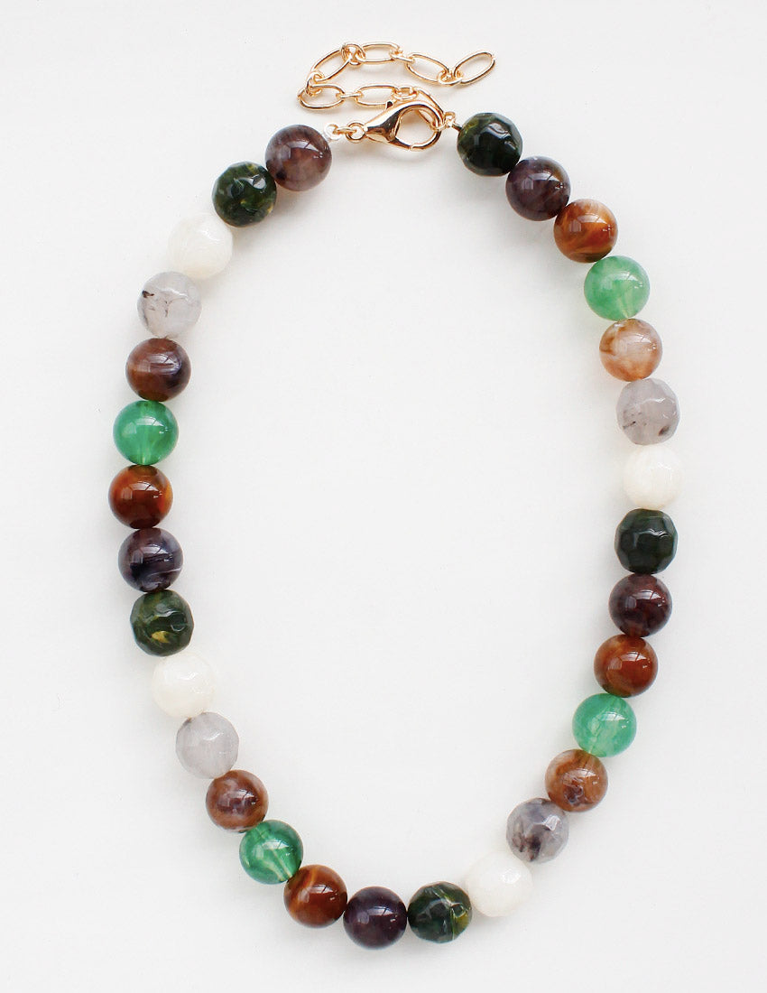Dark Multi Natural Stone 8mm Beaded  16"-18" Necklace