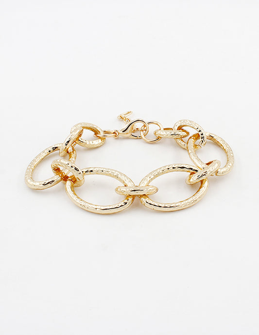Gold Hammered Open Circle Chain Bracelet