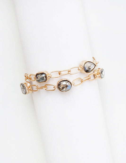 Gold Open Chain with Black Diamond Stones Double Layered Bracelet