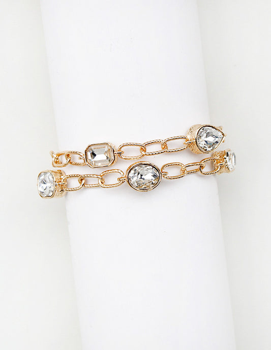 Gold Open Chain with Clear Stones Double Layered Bracelet
