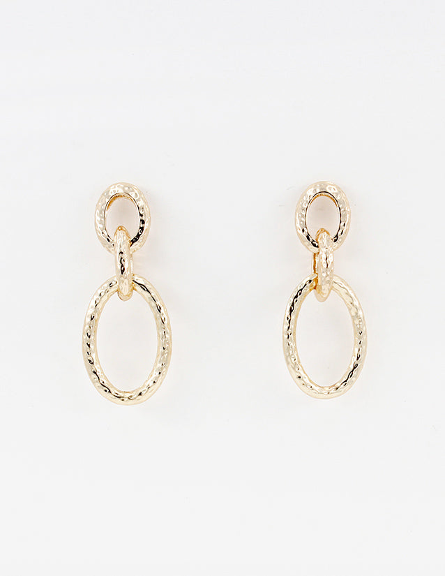 Gold Thick Textured Open Circle 2" Drop Earring