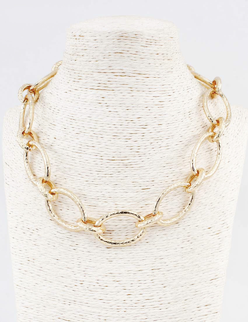 Gold Hammered Textured Open Circle Chunky 16"-18" Necklace