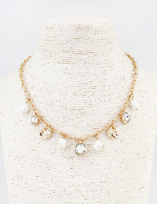 Gold Chain with Hammered Coin and Pearl 16"-18" Necklace