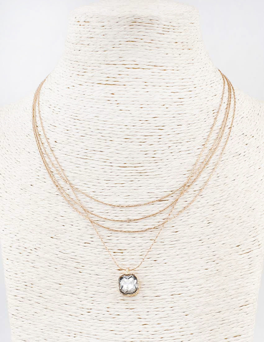 Gold Thin Multi Chain with Clear Crystal 16"-18" Necklace