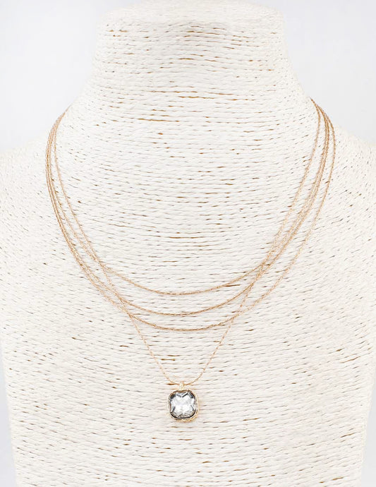 Gold Thin Multi Chain with Clear Crystal 16"-18" Necklace