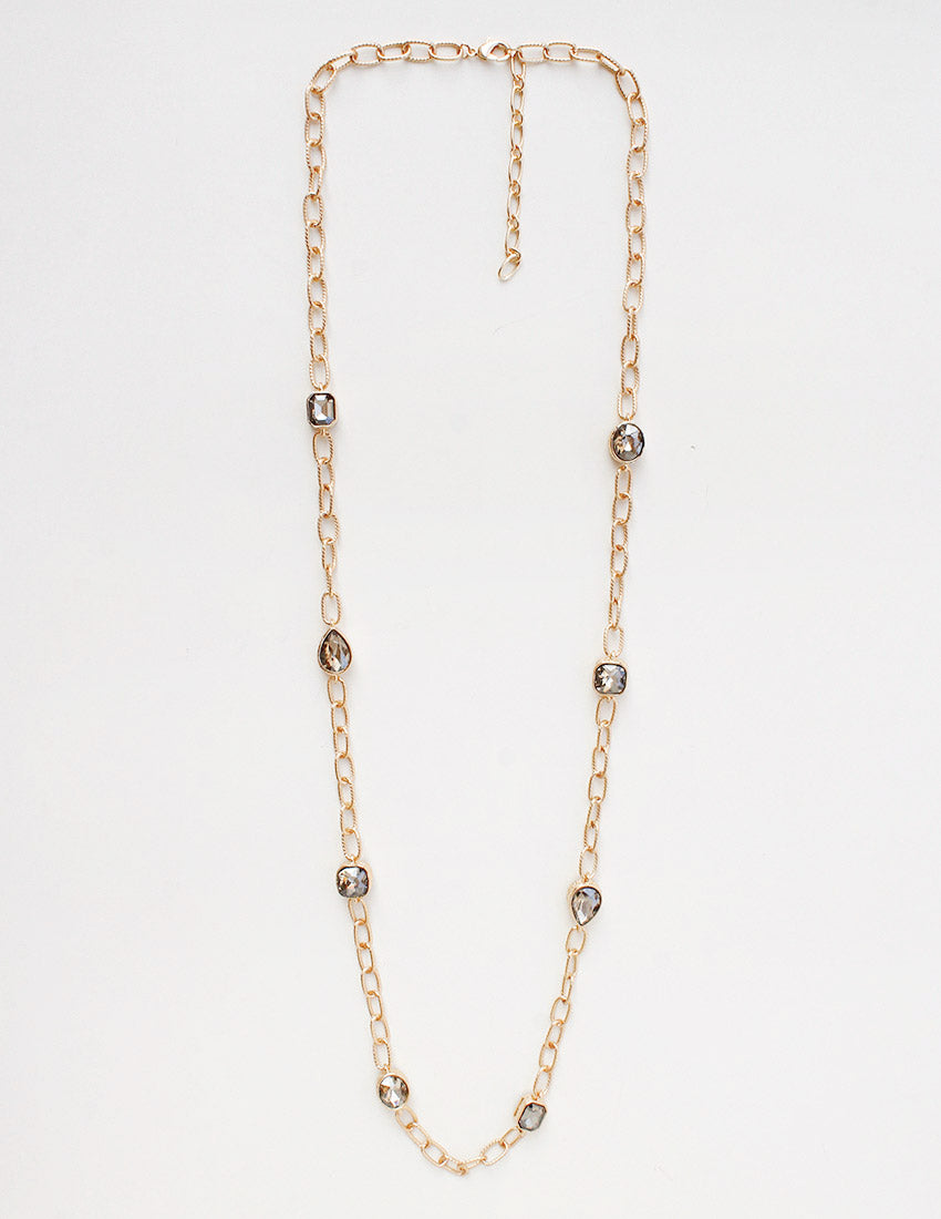 Gold Open Chain with Black Diamond Stones 32" Necklace