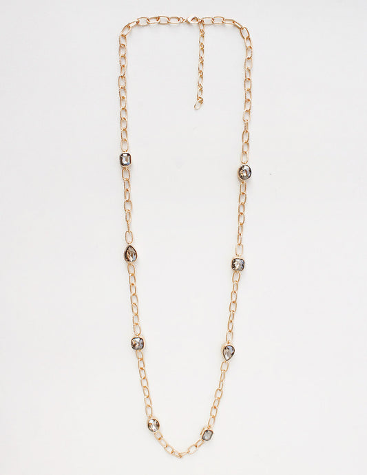 Gold Open Chain with Black Diamond Stones 32" Necklace
