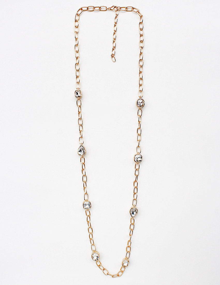 Gold Open Chain with Clear Stones 32" Necklace