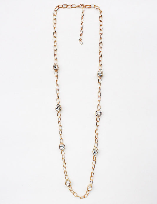 Gold Open Chain with Clear Stones 32" Necklace