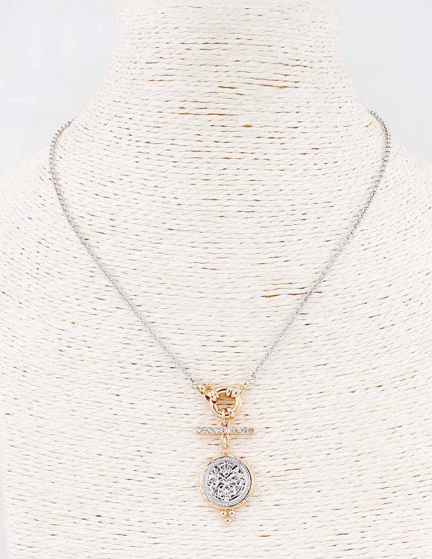 Silver Chain with Toggle and Silver and Gold Coin Charm Necklace 17"