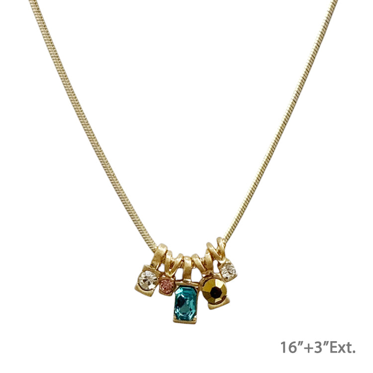 Gold 16"-18" Chain Necklace with Multi Color Rhinestone Charms
