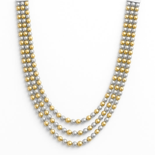 Gold and Silver 4mm Beaded Triple Layered 16"-18" Necklace