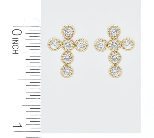 Gold with Crystal Studded Cross Stud .5" Earring