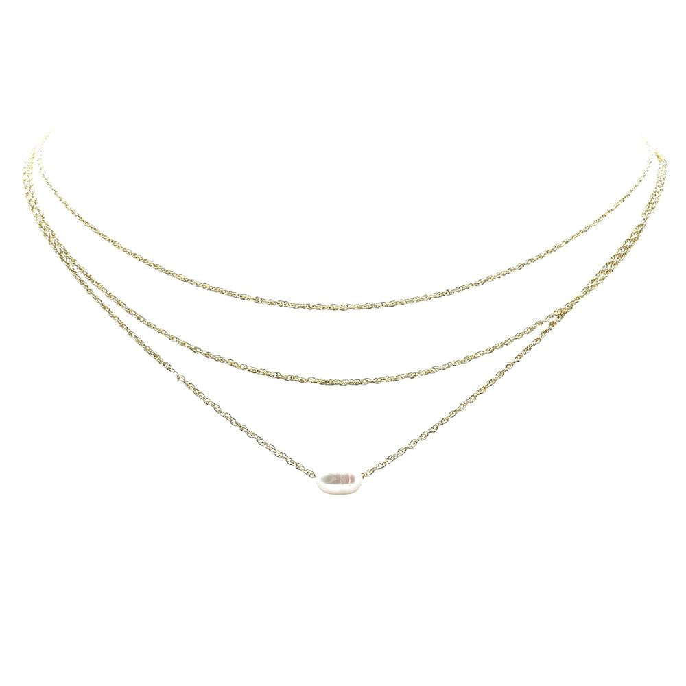 Three Layered Freshwater Pearl 16"-18" Necklace