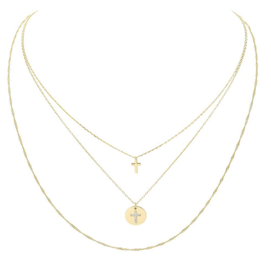 Three Layered Thin Chain Cross Charm 16"-18" Necklace