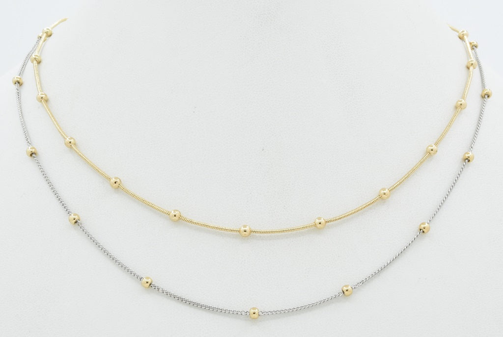 Layered Thin Gold Ball and Gold/Silver Ball 16"-19" Necklace