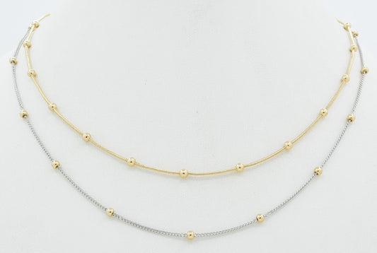 Layered Thin Gold Ball and Gold/Silver Ball 16"-19" Necklace