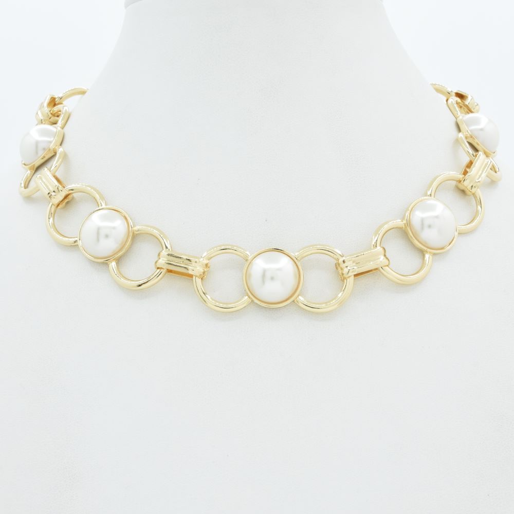 Gold Open Chain with Large Pearls 16"-18" Necklace