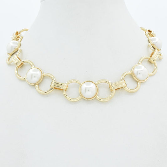Gold Open Chain with Large Pearls 16"-18" Necklace