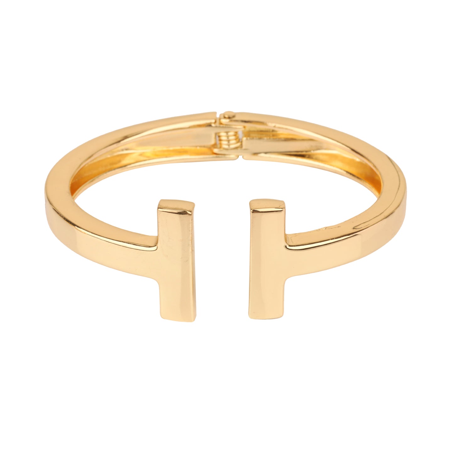 Gold Metal Hinged T Cuff Bracelet