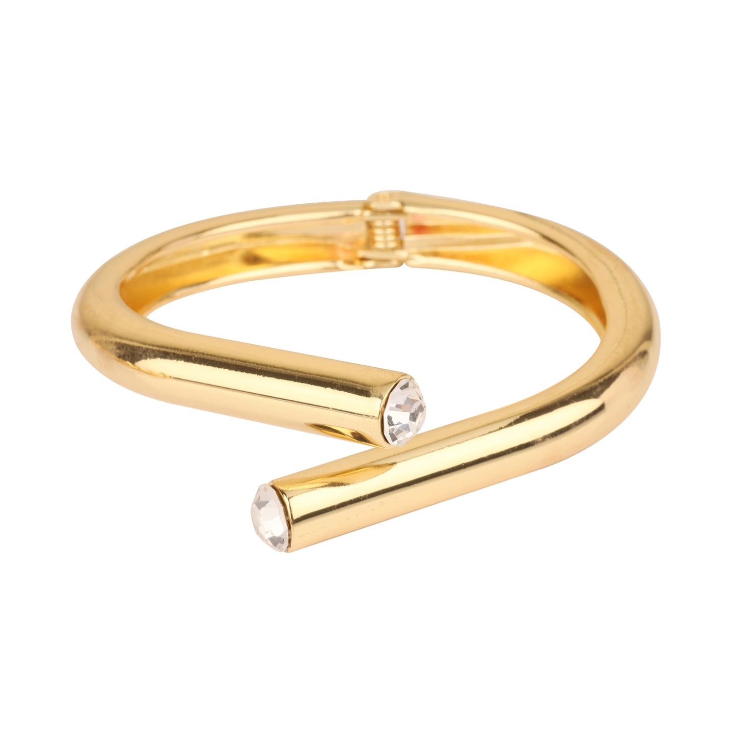 Gold Metal Hinged with Rhinestone End Cuff Bracelet