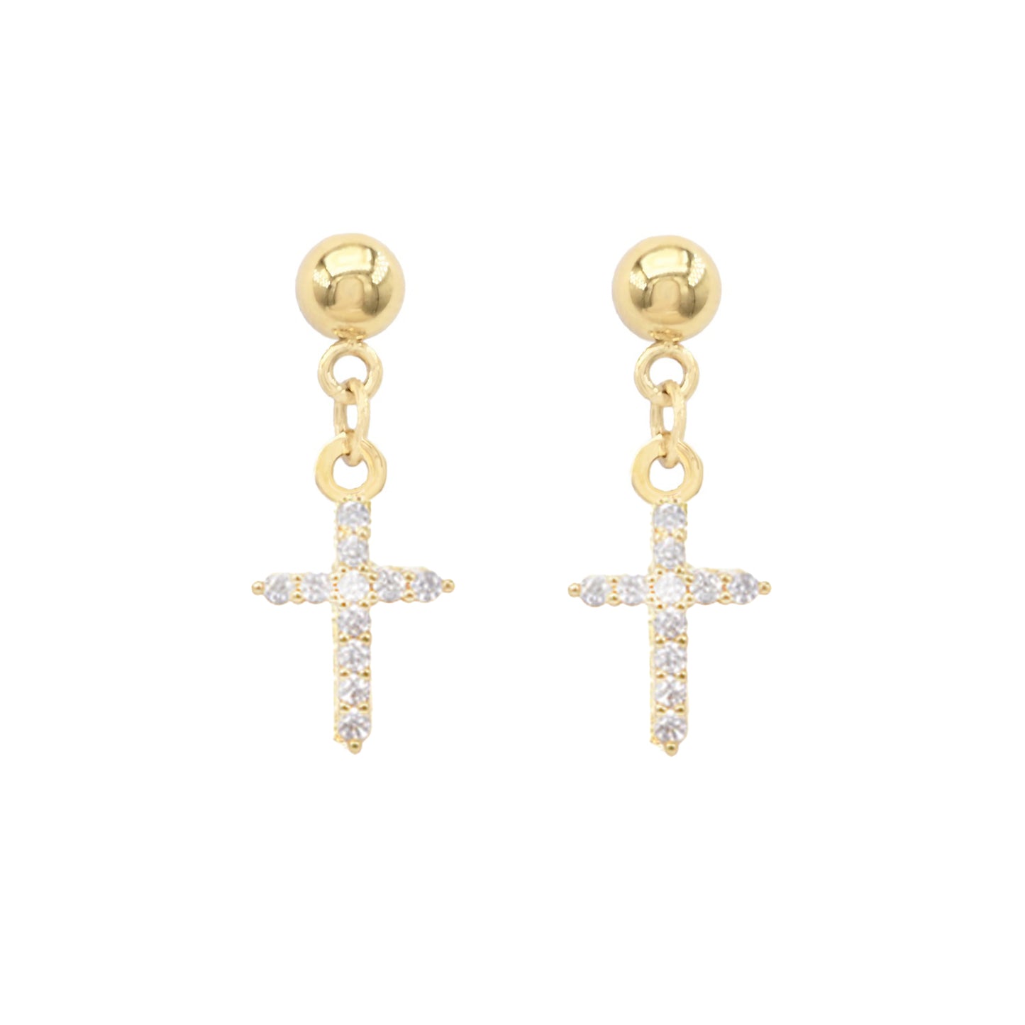 Waterproof Stainless-Steel CZ Cross 1.25" Stud Drop Earring