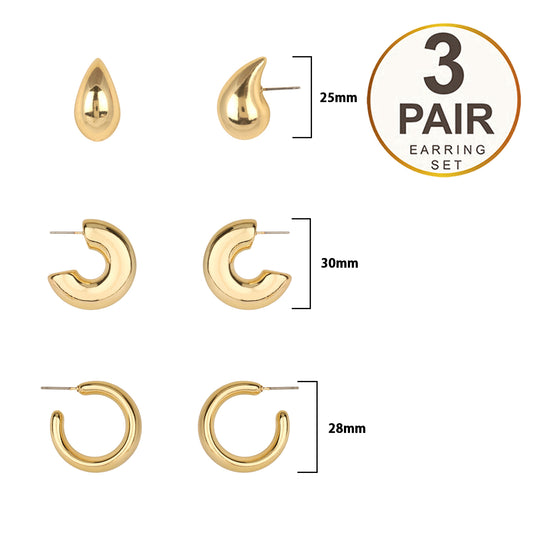 Set of 3 Gold Hoop Earrings