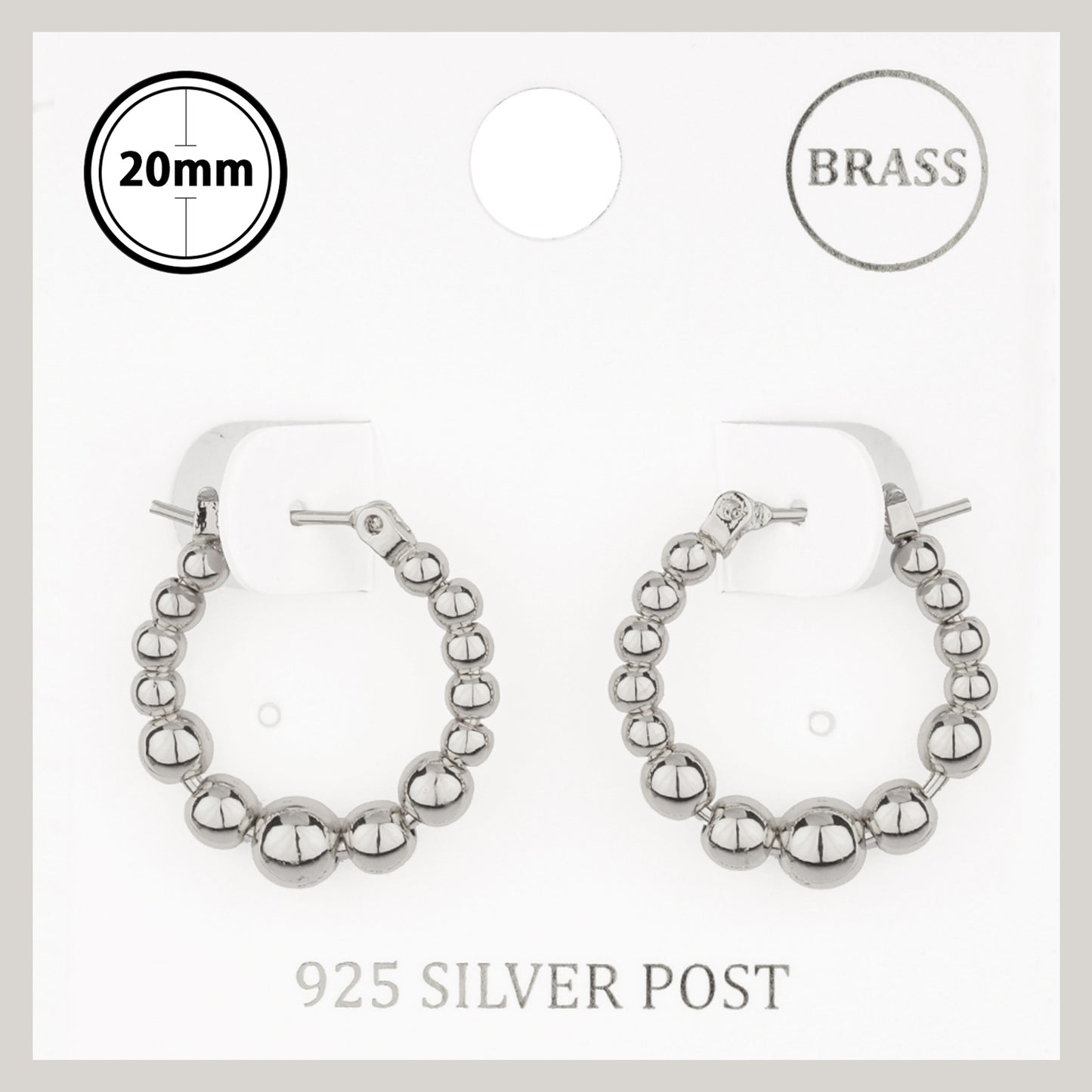 Silver Graduated Beaded .75" Hoop Earring with Sterling Silver Post