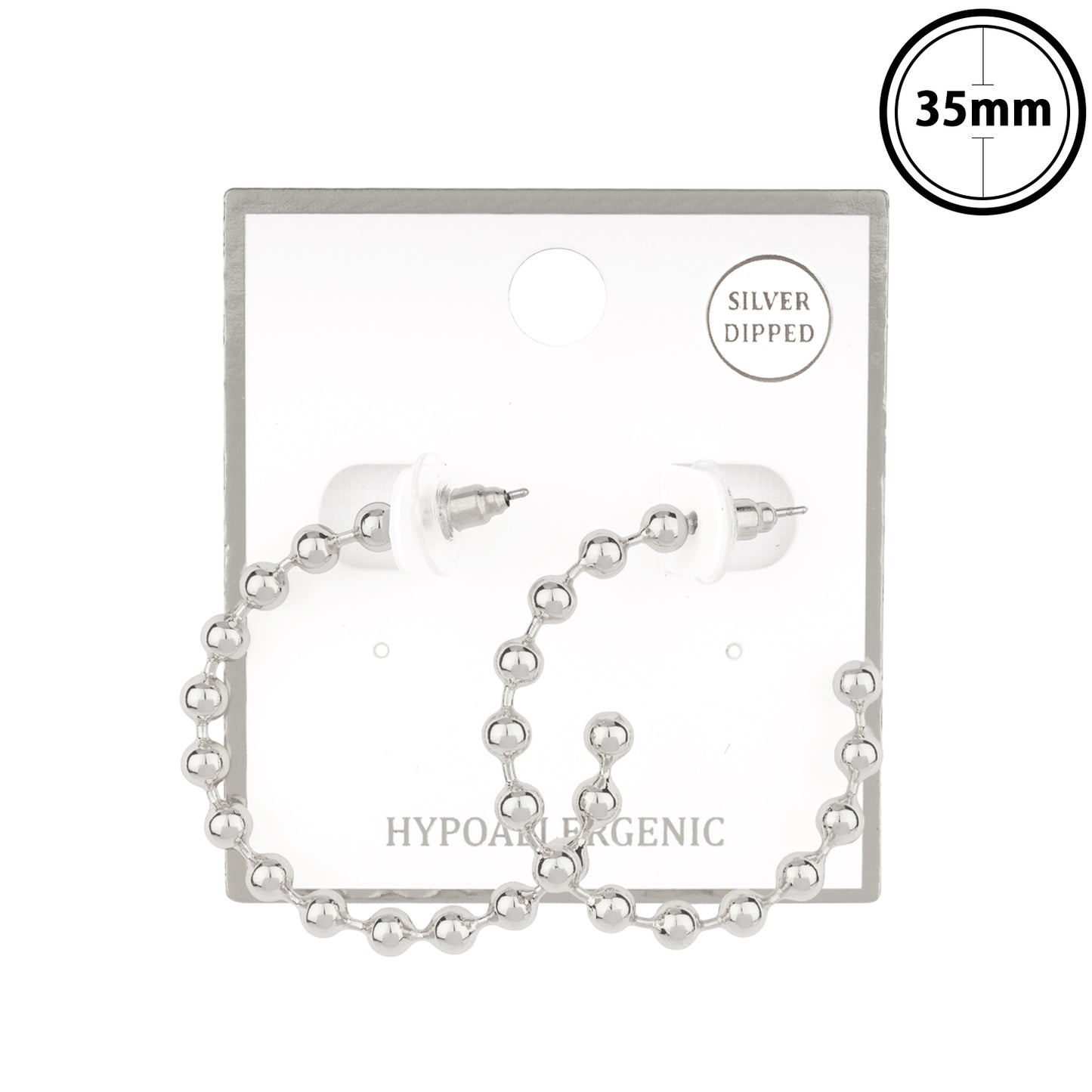 Silver Metal Beaded Chain Hoop Earring