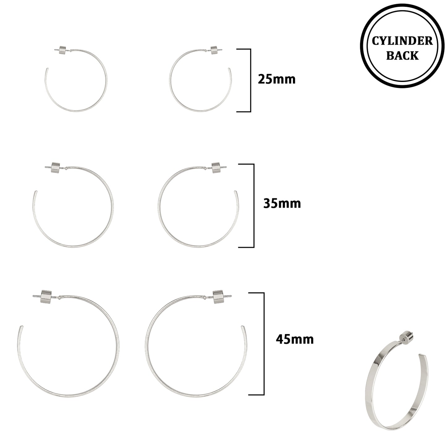 Silver Thin Hoop Set of 3 .75", 1", and 1.5" Earrings