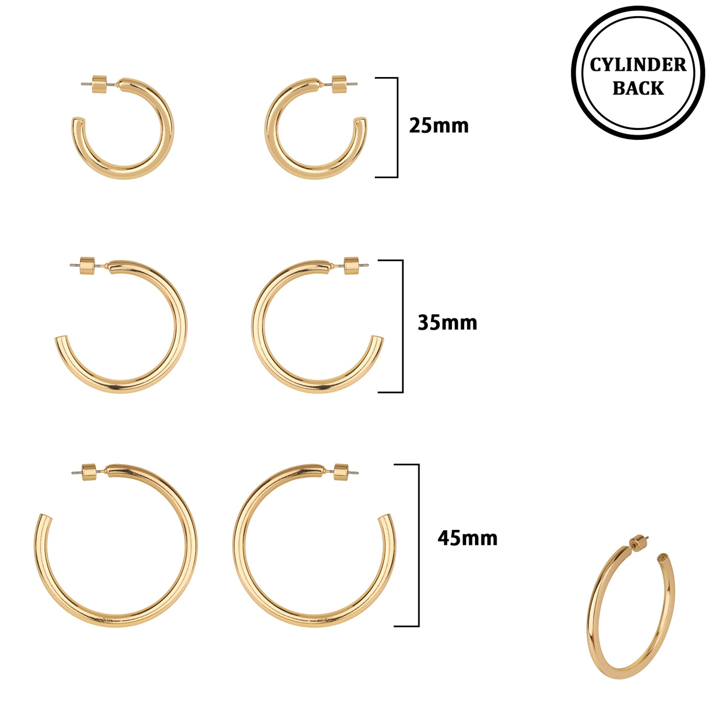 Gold Twisted Hoop Set of 3 .75", 1", and 1.5" Earrings