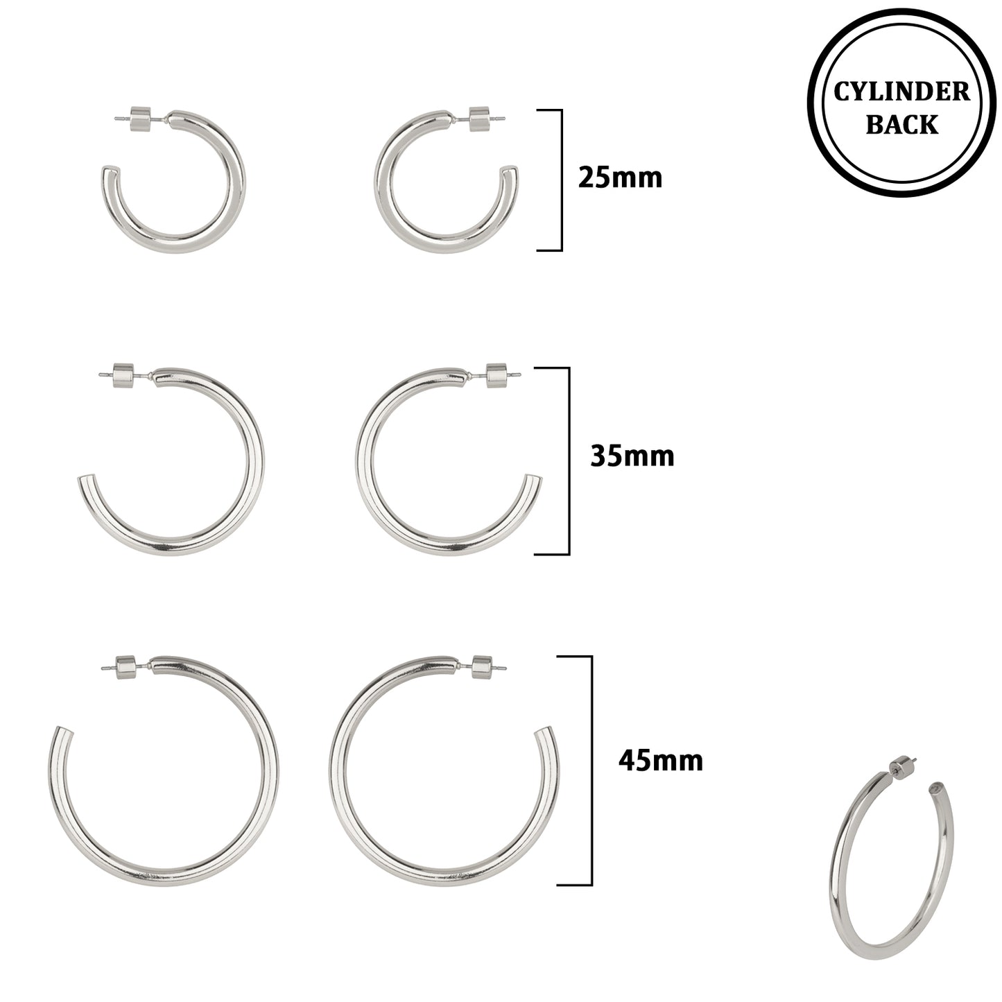 Silver Twisted Hoop Set of 3 .75", 1", and 1.5" Earrings