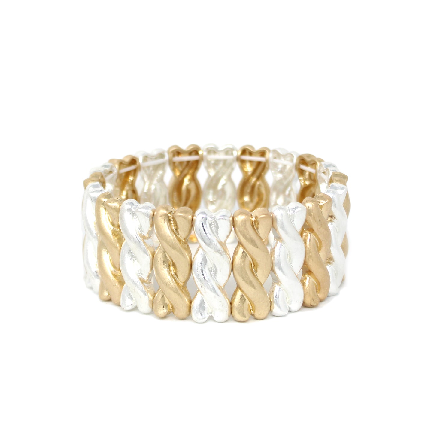 Silver and Gold Braided Style 1.25" Stretch Bracelet
