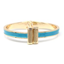 Turquoise Epoxy and Gold Bar Hinged Bracelets