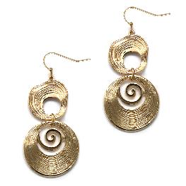 Gold Textured Two Drop 1.75" Earring
