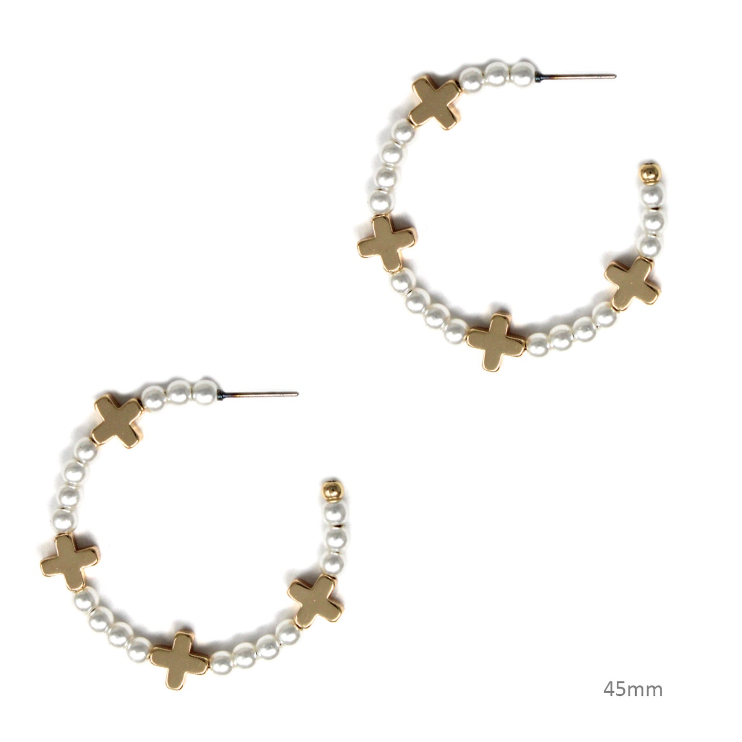 Pearl Hoop with Gold Crosses 2" Earring