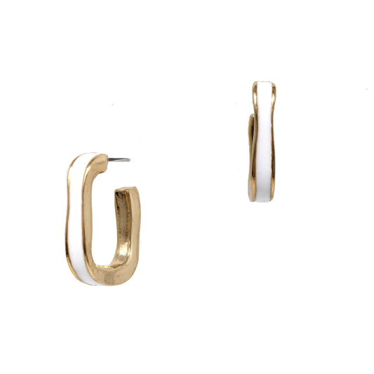 Gold with White Epoxy Squared .75" Hoop Earring
