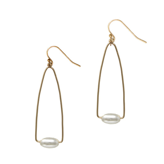 Thin Gold Wire 1.5" Earring with Pearl Accent