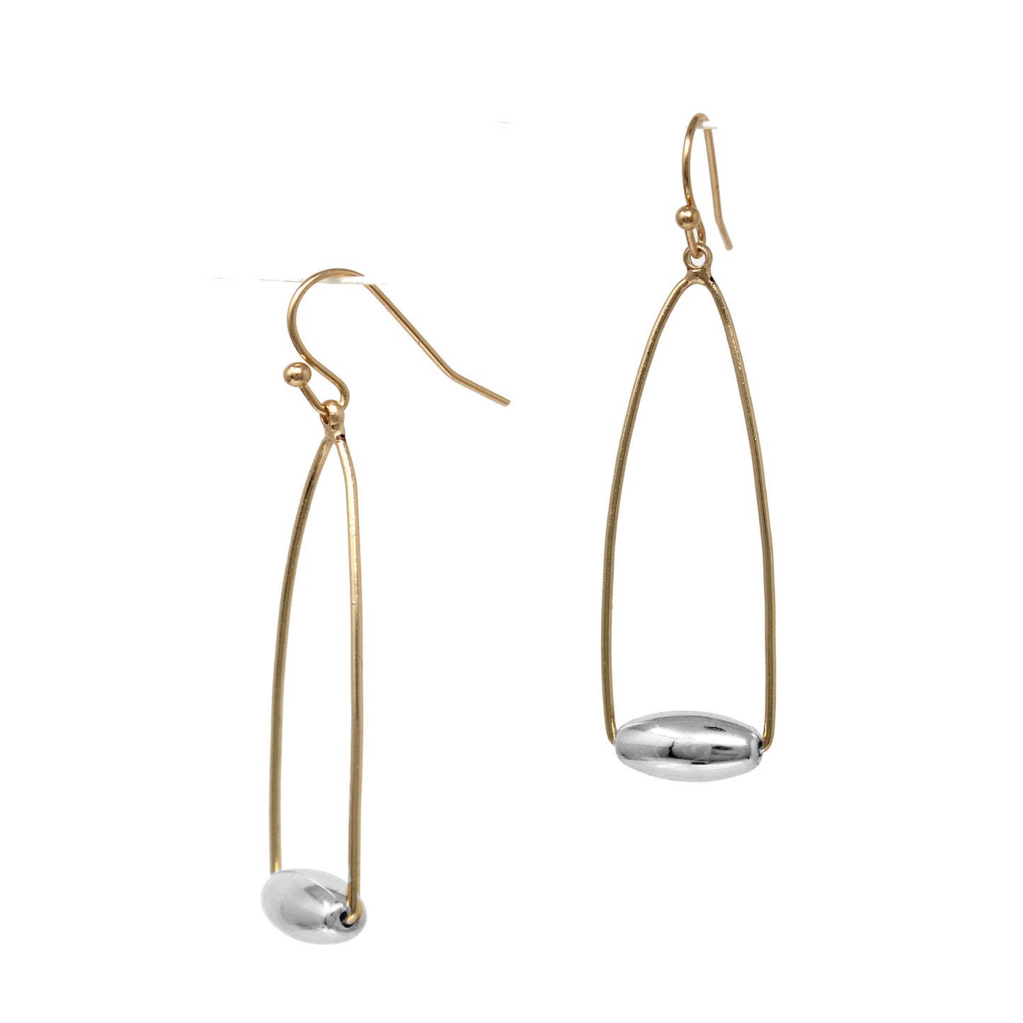 Thin Gold Wire 1.5" Earring with Silver Accent