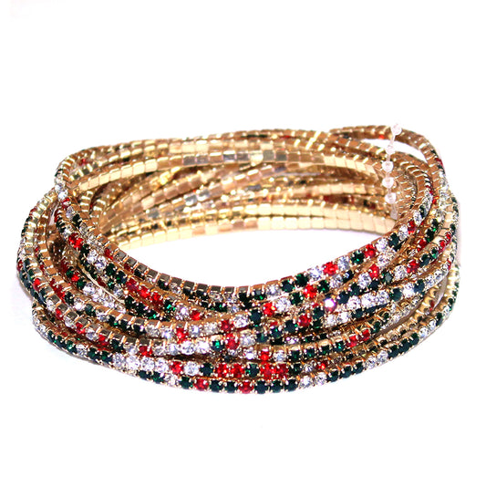 Multi Strand Christmas Color Crystal Stretch Bracelets