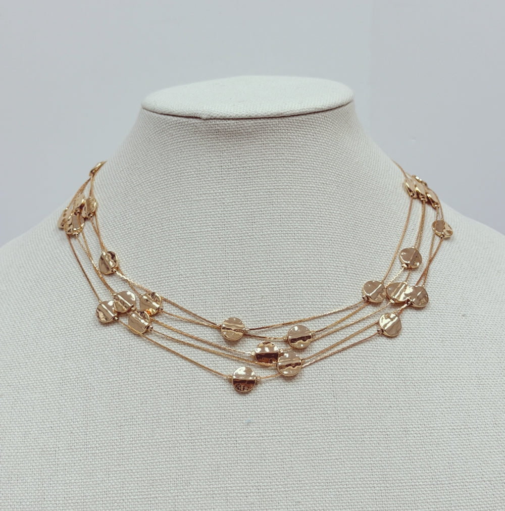 Multi Layered Thin Gold Chain with Disk 16"-18" Necklace