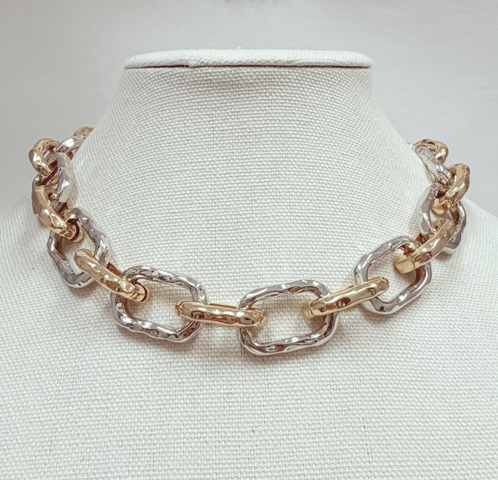 Hammered Gold and Silver Open Chain 16"-18" Necklace