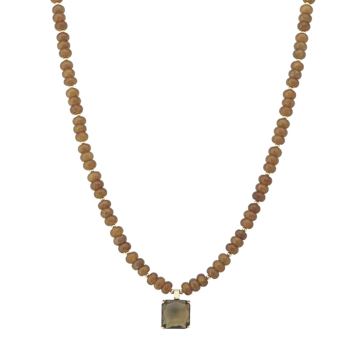 Brown Crystal Beaded with Brown Square Crystal Charm 16"-18" Necklace