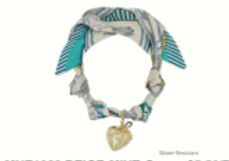 Beige and Turquoise Scarf Necklace with Puffy Heart and Bow Charms