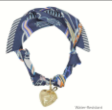 Beige and Navy Scarf Necklace with Puffy Heart and Bow Charms