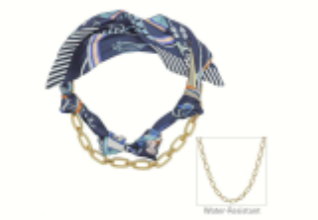 Navy Knotted Scarf Necklace with Gold Chain (Multi Function, Chain Removable)